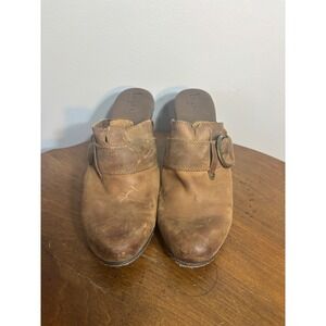 b.o.c. Born Concept Tan Leather Clog Mules Buckle Block Heel BC2824 Size 9 40.5‎
